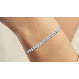 Mined White Diamond Sterling Silver Bolo Bracelet 1/10 ct open box cheaper promo